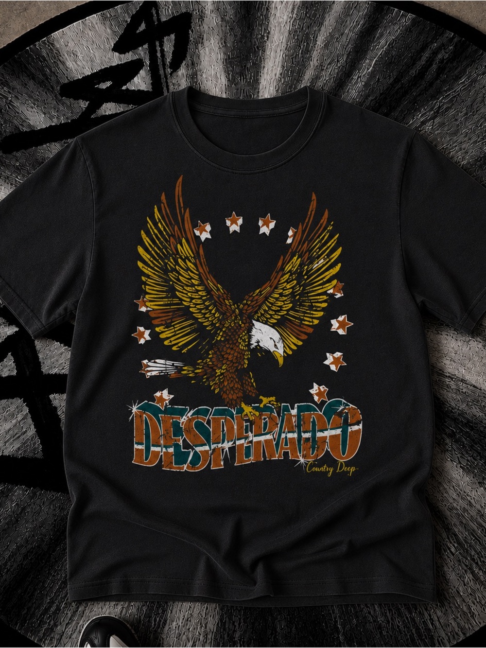 Desperado Eagle Country Deep Shirt, Western Graphic Pet Bird Tee - Black